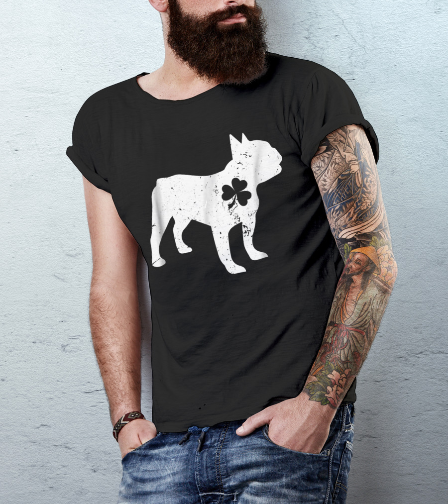 French Bulldog With Shamrock For St Patrick's Day T-Shirt