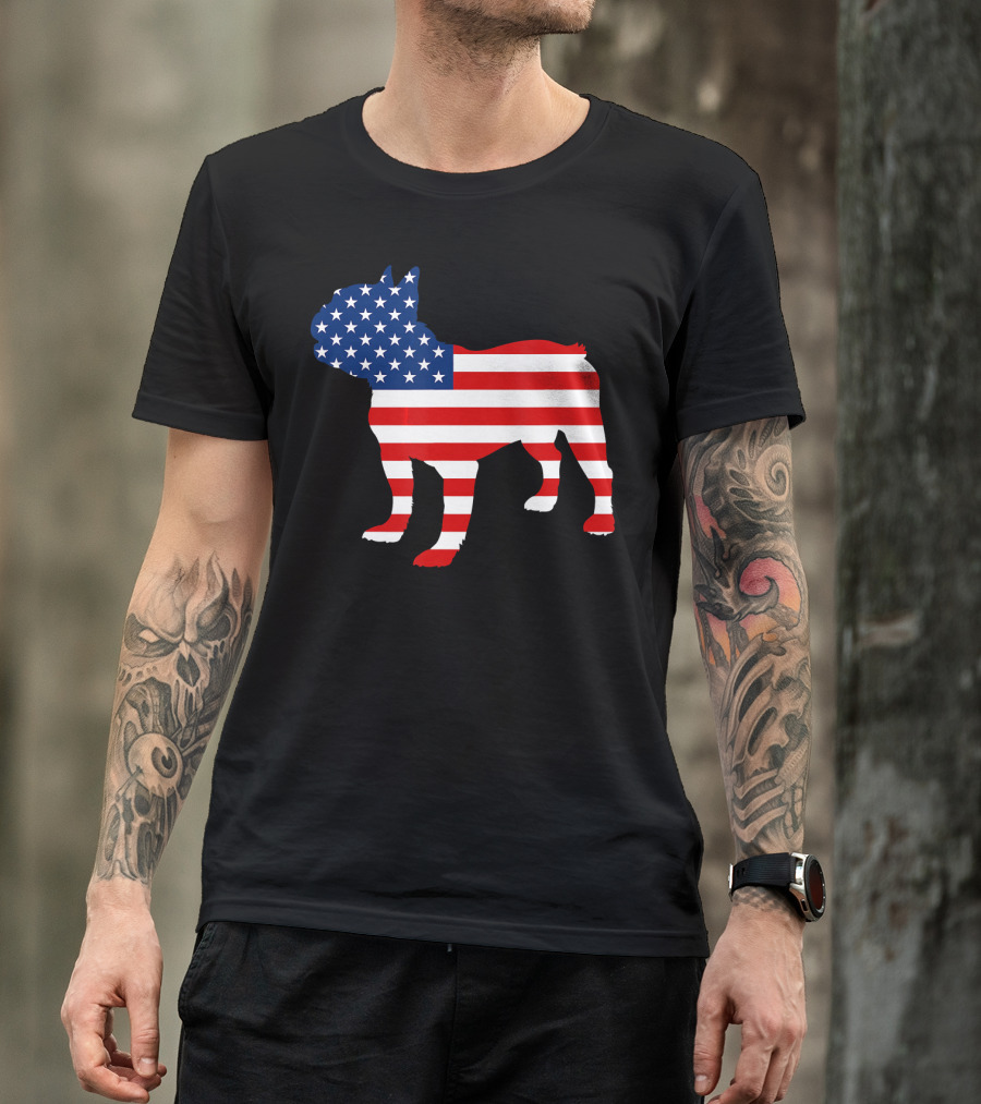 French Bulldog American Flag Fourth Of July USA T-Shirt