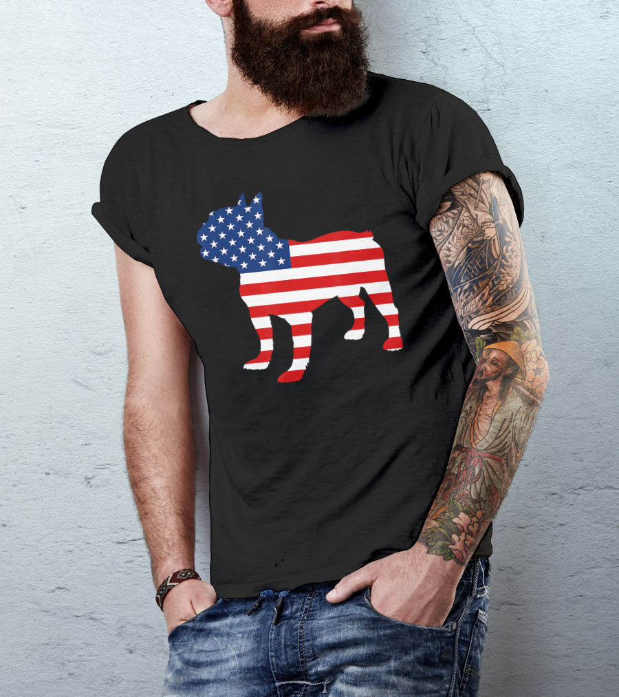 French Bulldog American Flag Fourth Of July USA T-Shirt