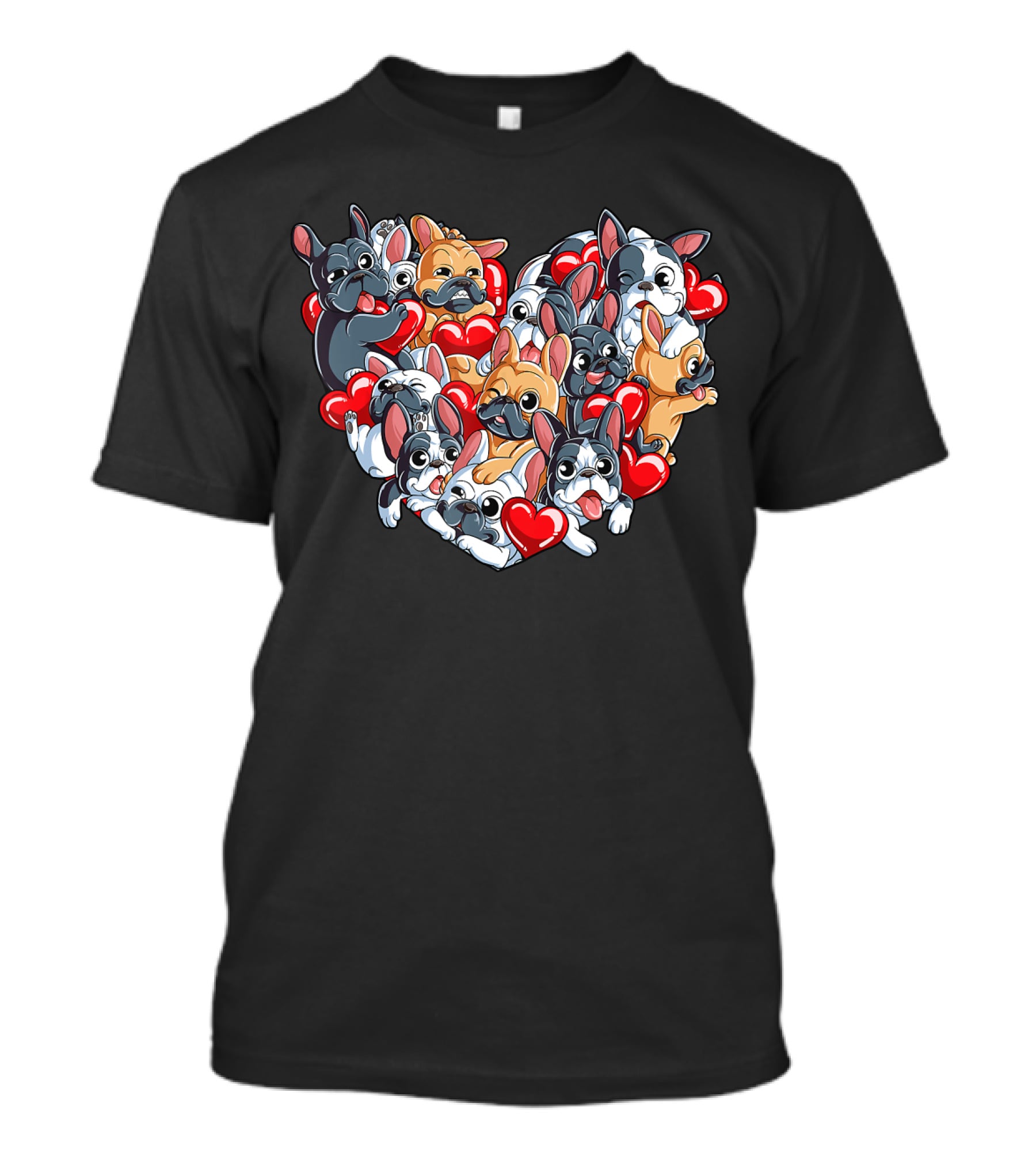 French Bulldog Valentines Day Heart With Cute Puppies And Red Hearts T-Shirt