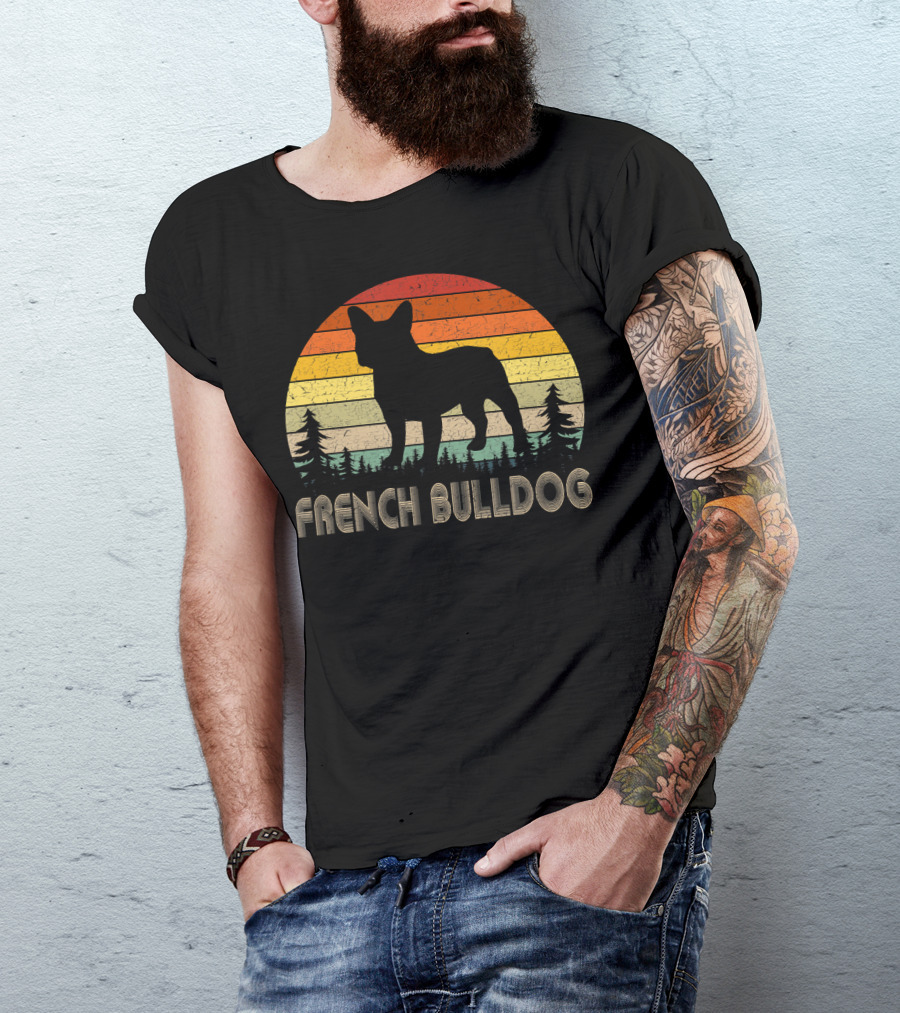 French Bulldog Vintage Dog 70's Retro Sunset T-Shirt