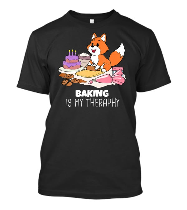 Funny Fox Baking Is My Therapy Doug T-Shirt
