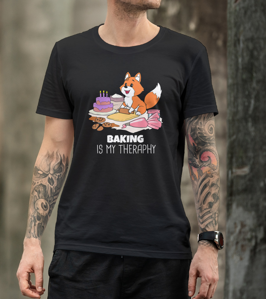 Funny Fox Baking Is My Therapy Doug T-Shirt
