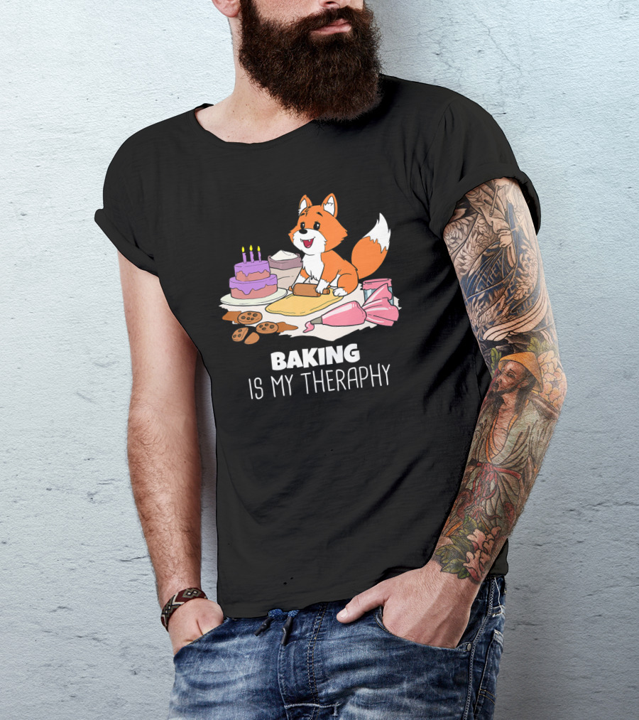 Funny Fox Baking Is My Therapy Doug T-Shirt