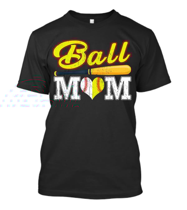 Ball Mom Softball Baseball Heart Bat T-Shirt