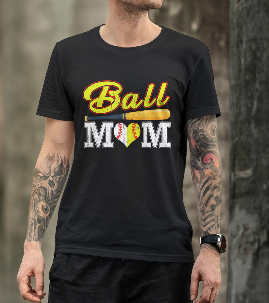 Ball Mom Softball Baseball Heart Bat T-Shirt