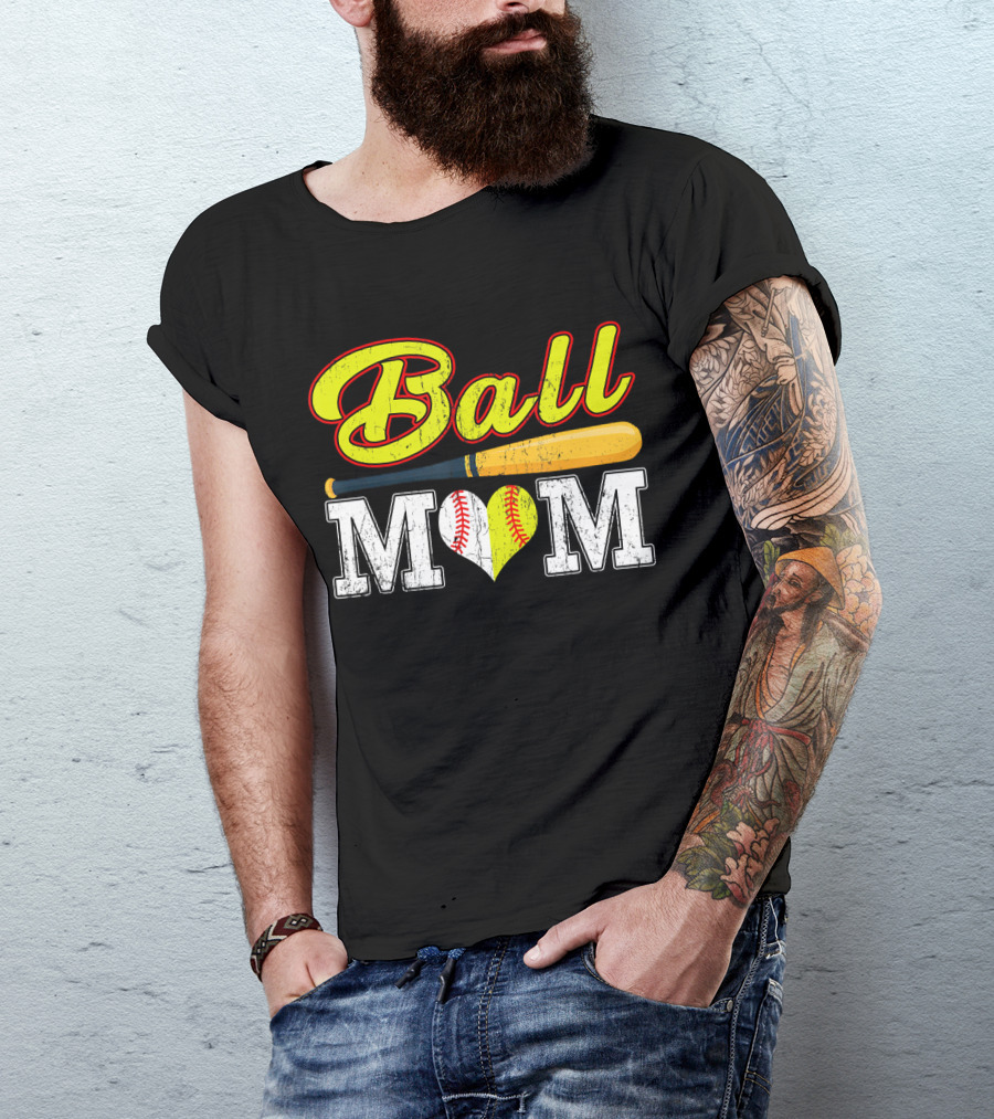 Ball Mom Softball Baseball Heart Bat T-Shirt