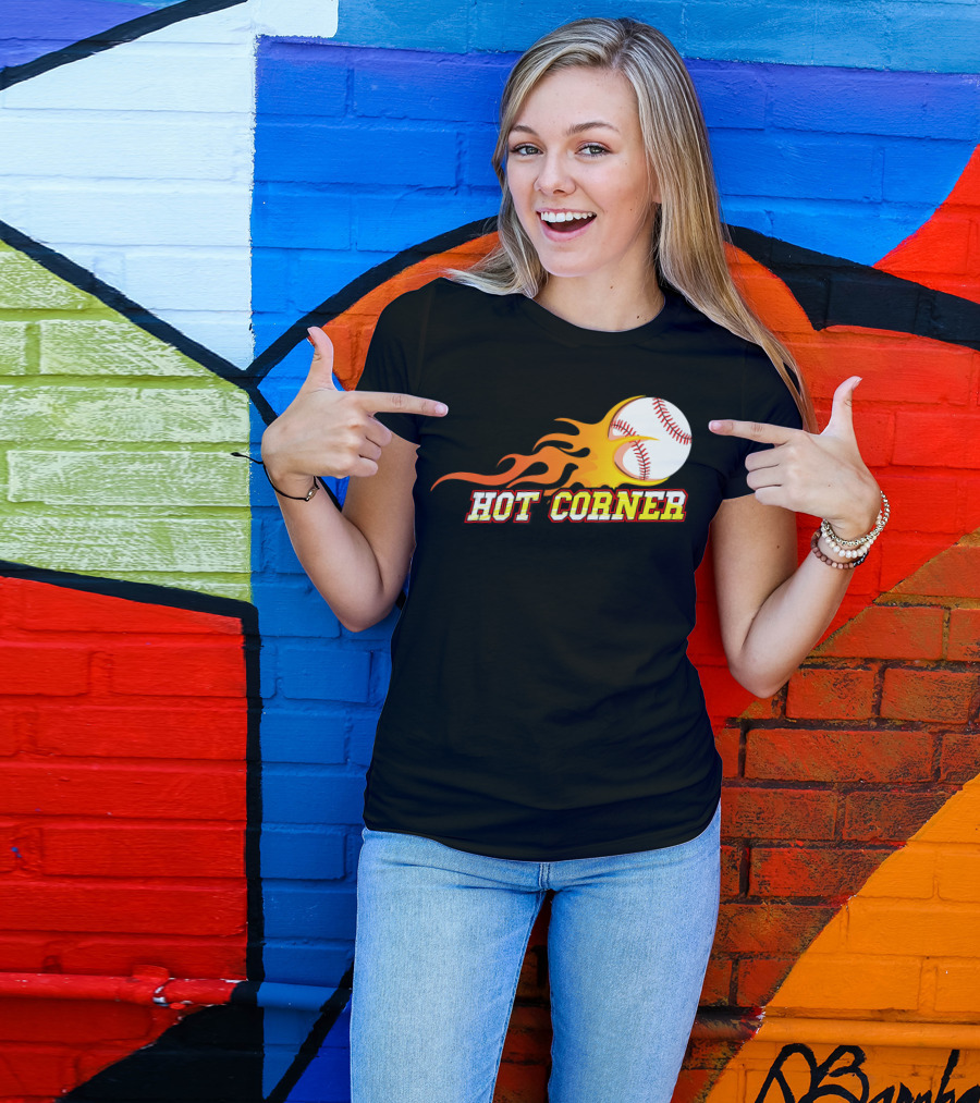 Funny Baseball Slang Hot Corner Flame Baseball T-Shirt