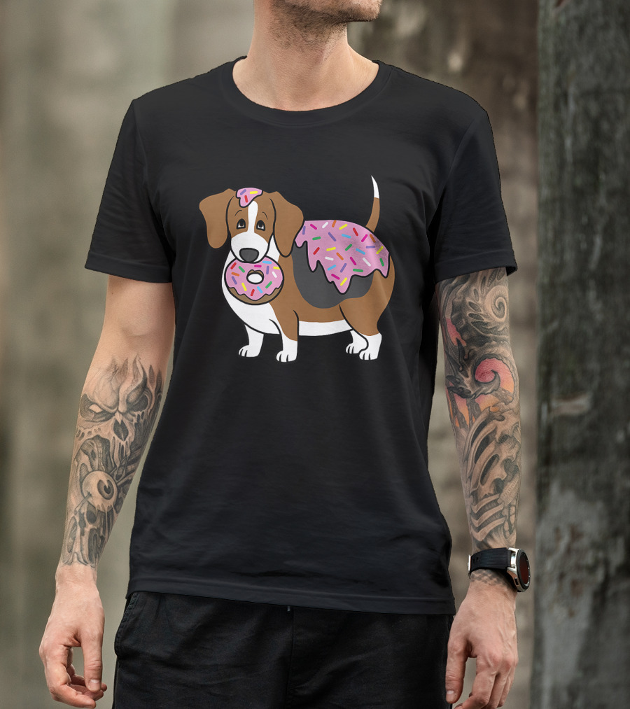 Funny Fat Beagle With Sprinkle Doughnut Sweet Treat T-Shirt