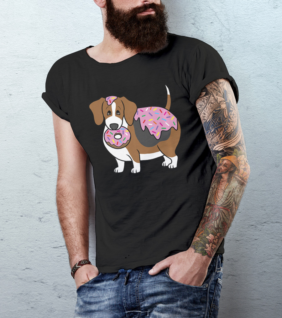 Funny Fat Beagle With Sprinkle Doughnut Sweet Treat T-Shirt
