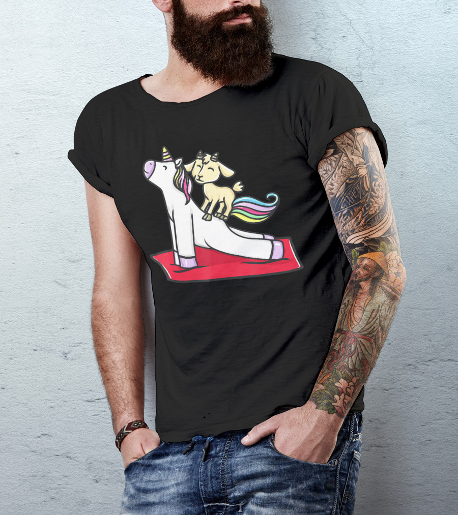 Goat Balancing On Yoga Unicorn Rainbow Mane T-Shirt