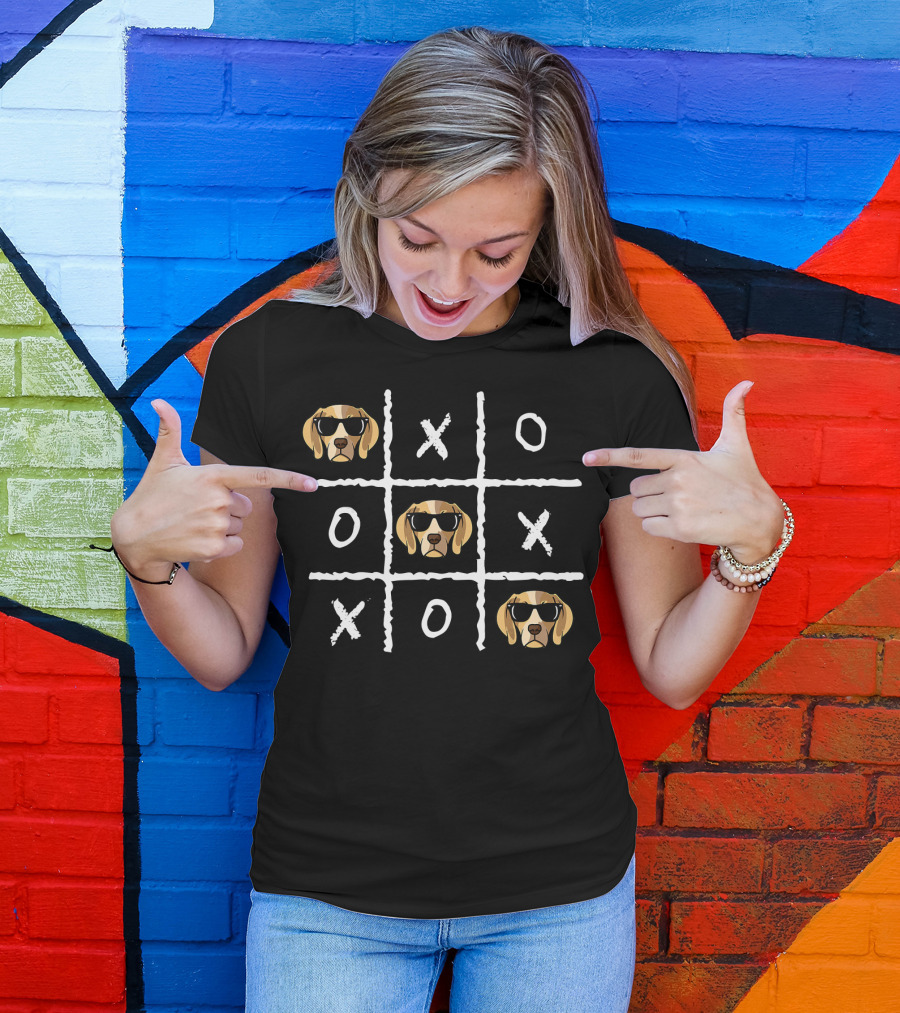 Tic Tac Toe Funny Vintage Nostalgic Beagle Dog Sunglasses T-Shirt