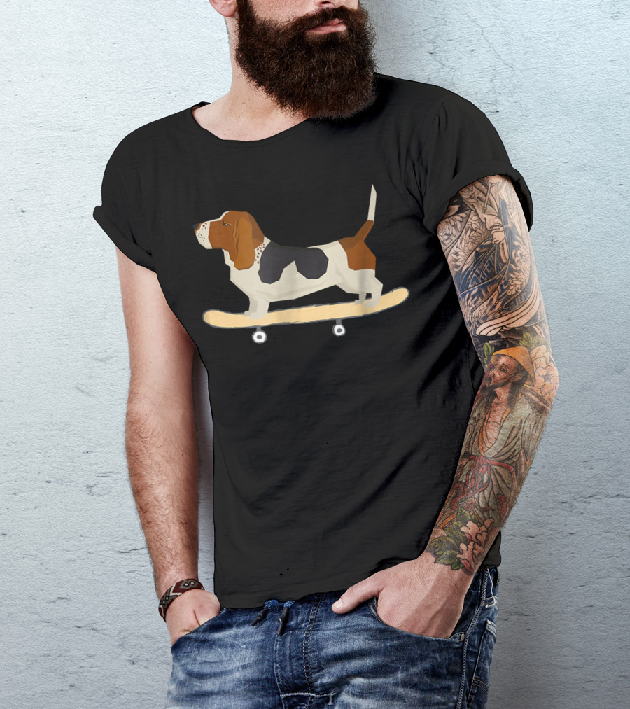 Funny Bassett Hound Skateboarding Adventure T-Shirt