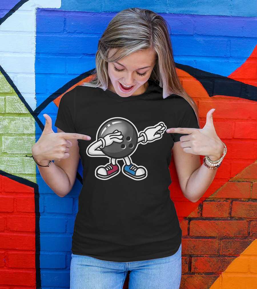 Funny The Dab Dabbing Bowling Ball Kid Bowle Sneakers T-Shirt
