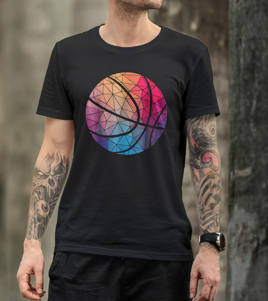 Geometric Cool Rainbow Basketball Shape T-Shirt