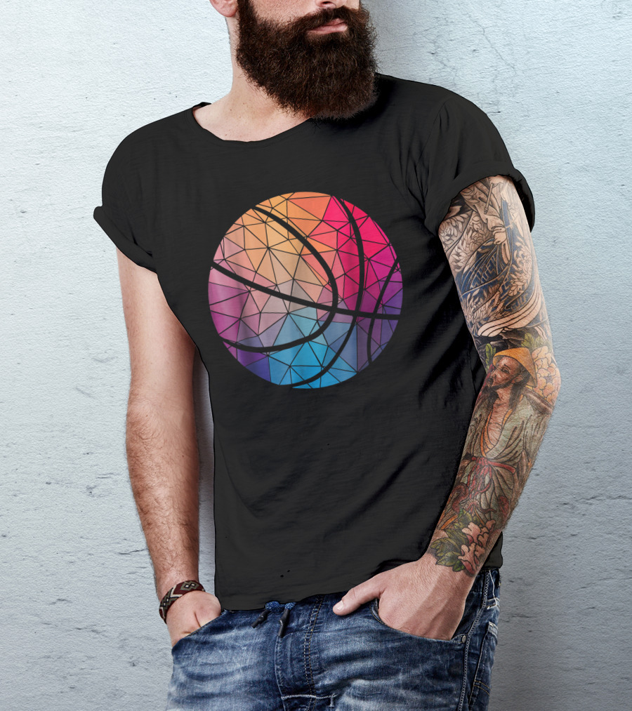 Geometric Cool Rainbow Basketball Shape T-Shirt