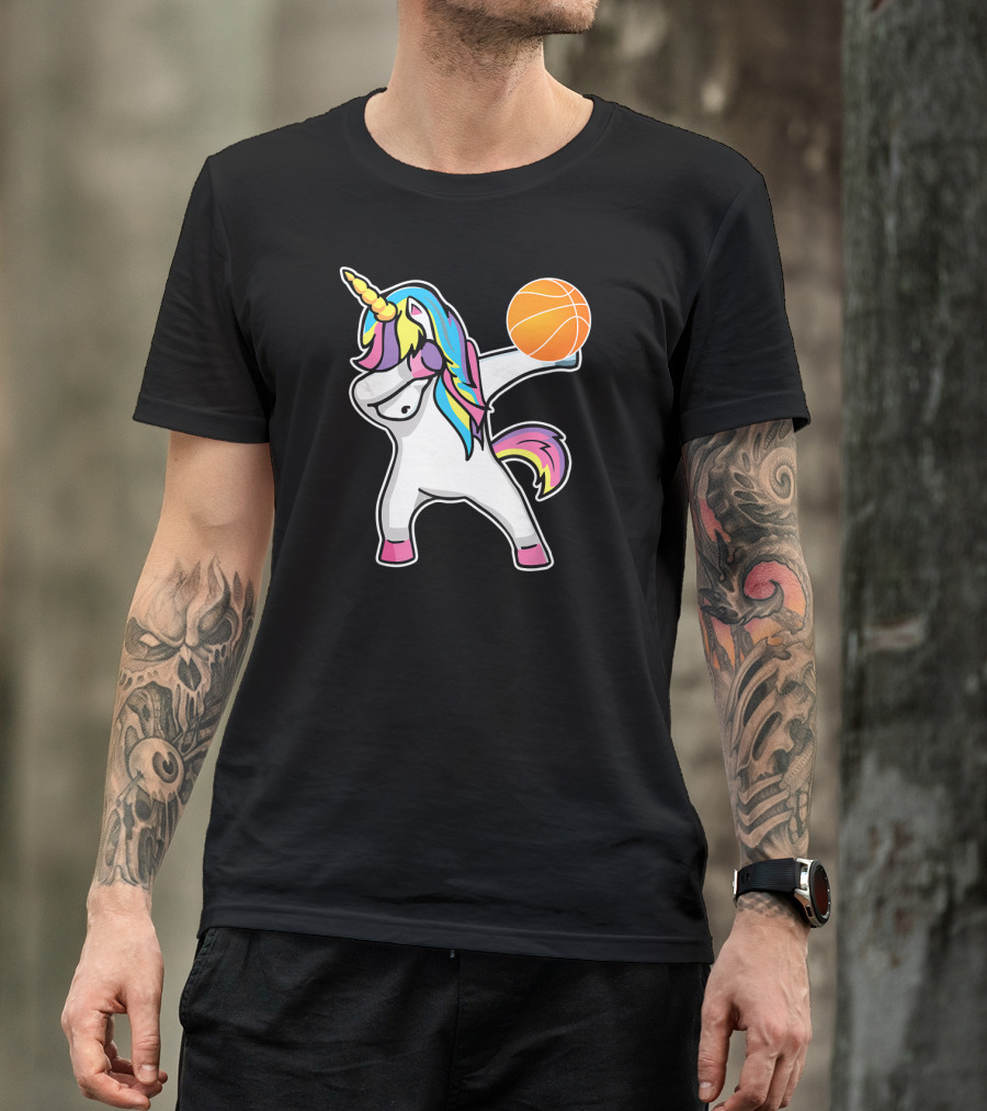 Unicorn Dabbing Basketball Player With Colorful Mane T-Shirt