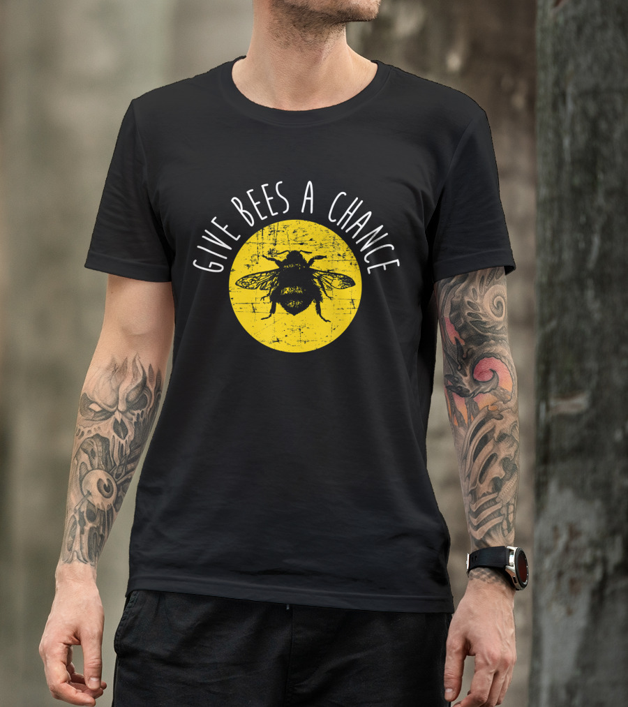Give Bees A Chance Funny Cute Vegan Yellow Circle Bee T-Shirt