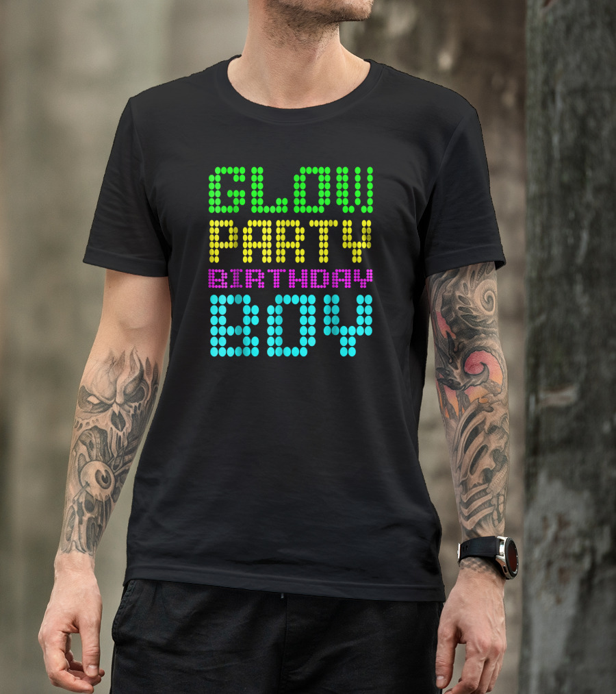 Glow Party Birthday Boy Colorful Dot Text T-Shirt