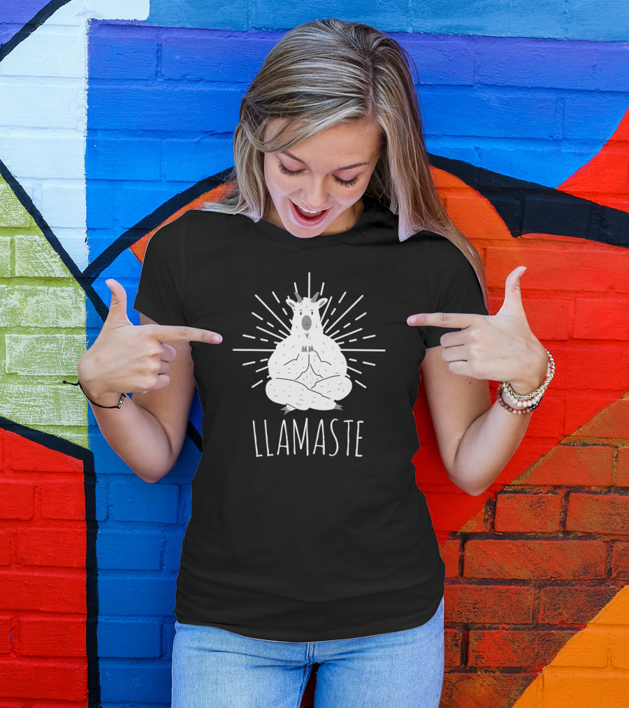 Good Vibes Only Llamaste Yoga Meditation Llama T-Shirt
