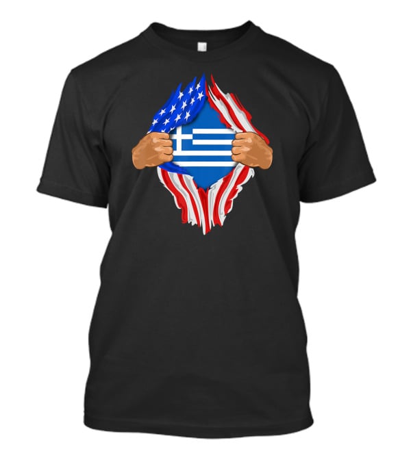 Greek Blood Inside Me Greece With American Flag Reveal T-Shirt