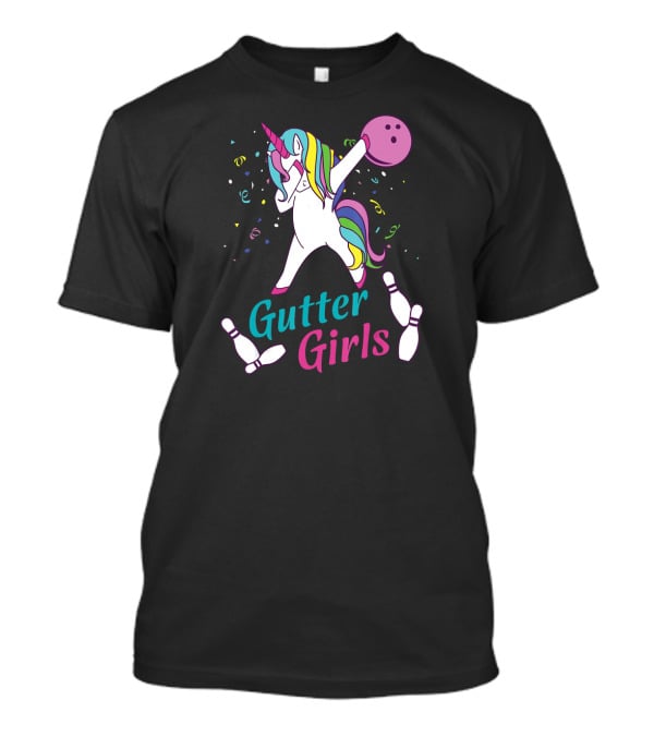 Gutter Girls Unicorn Bowling Team Dabbing Unicorn With Bowling Ball And Pins T-Shirt