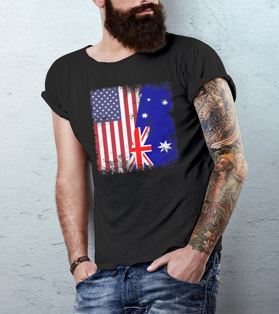 Vintage Half American Australian Flag Iconic T-Shirt