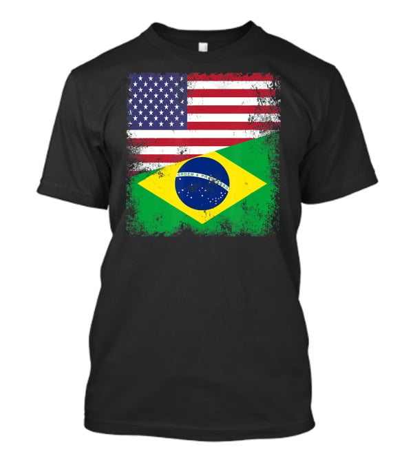 Vintage Half Brazilian Half American Flag Brazil U T-Shirt