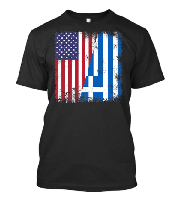 Half Greek Flag Vintage Greece U.S. Split Distressed American Greek Flags T-Shirt
