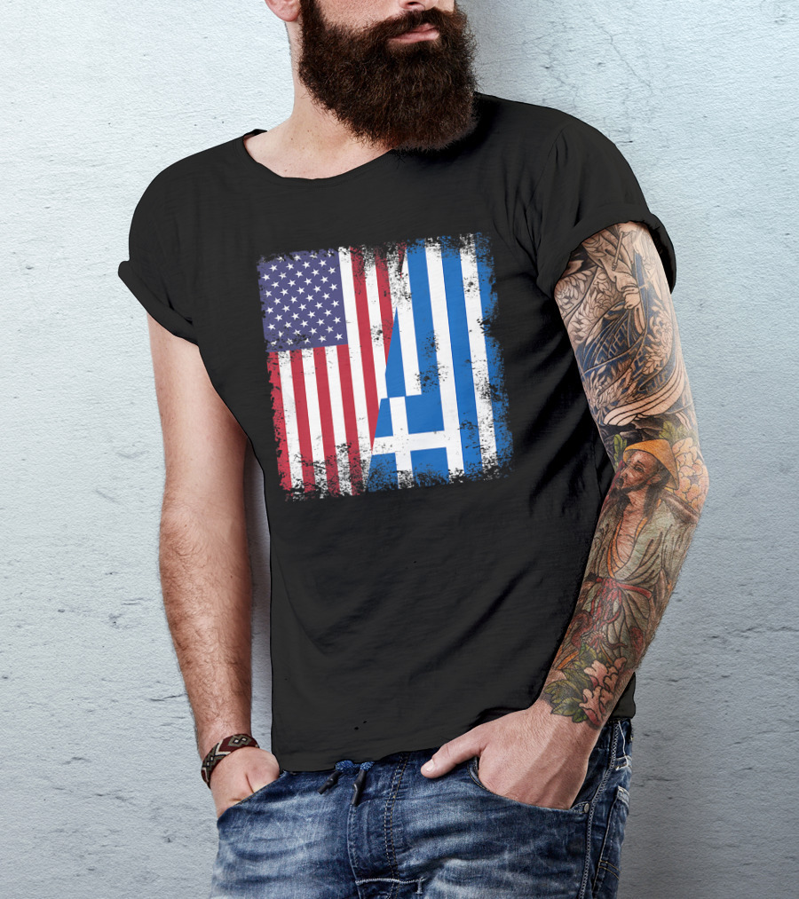 Half Greek Flag Vintage Greece U.S. Split Distressed American Greek Flags T-Shirt