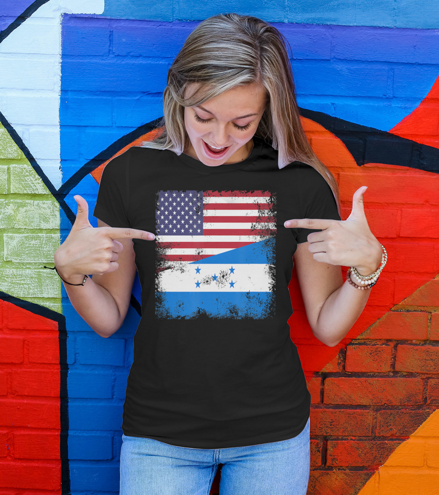 Half Honduran Half American Flag Vintage Hon T-Shirt