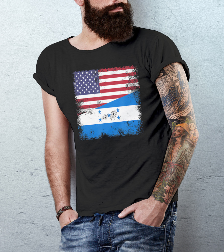 Half Honduran Half American Flag Vintage Hon T-Shirt