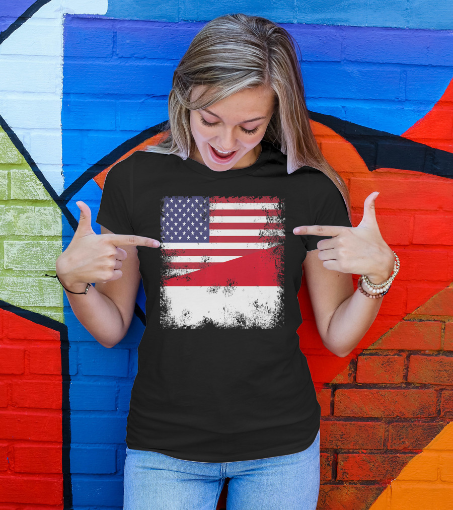 Half Indonesian Half American Flag Vintage Indo USA Fusion T-Shirt