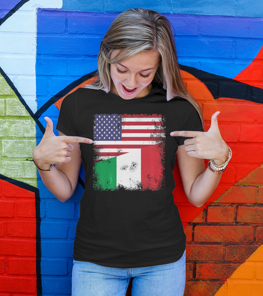 Half Italian Flag Vintage Italy U.S. American Grunge T-Shirt