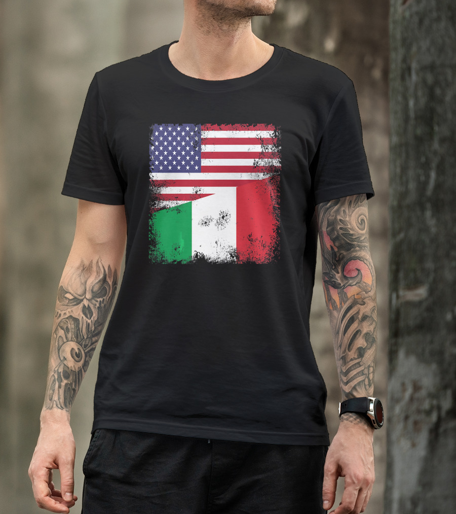 Half Italian Flag Vintage Italy U.S. American Grunge T-Shirt