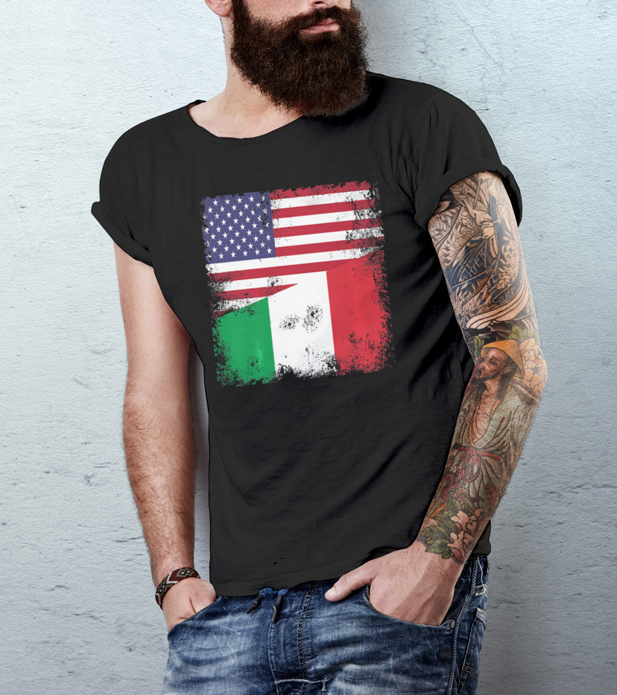 Half Italian Flag Vintage Italy U.S. American Grunge T-Shirt