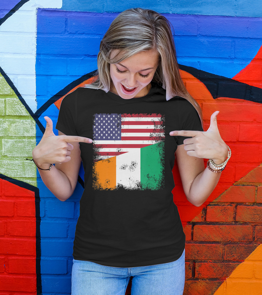 Half Ivorian Flag Vintage Cote D'I With Distressed USA Flag T-Shirt