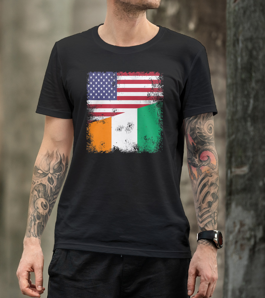 Half Ivorian Flag Vintage Cote D'I With Distressed USA Flag T-Shirt