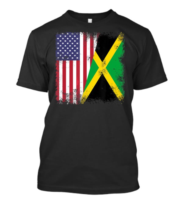 Half Jamaican Flag Vintage Jamaica U.S.A. Flag Overlay T-Shirt