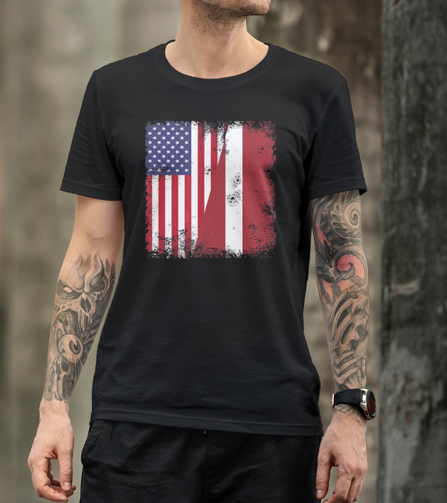 Half Latvian Half American Flag Vintage Latvia U T-Shirt
