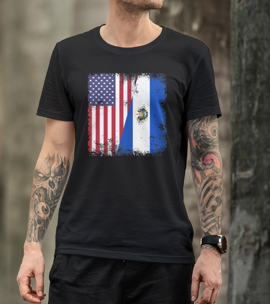 United States And Half Salvadoran Flag Vintage El Sal T-Shirt