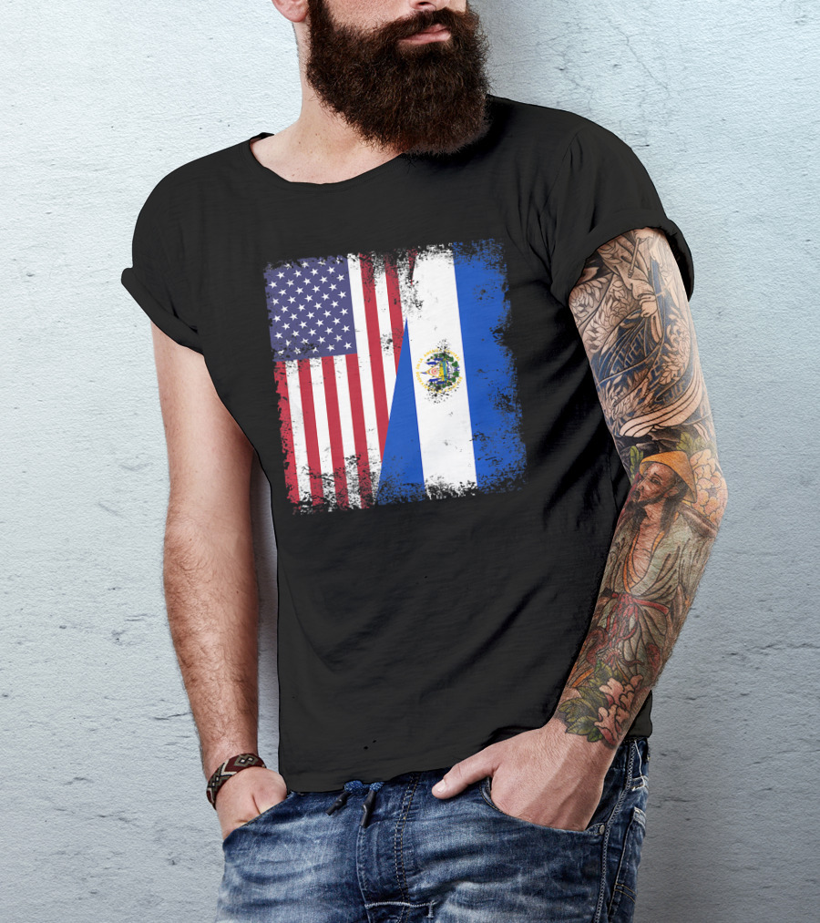 United States And Half Salvadoran Flag Vintage El Sal T-Shirt