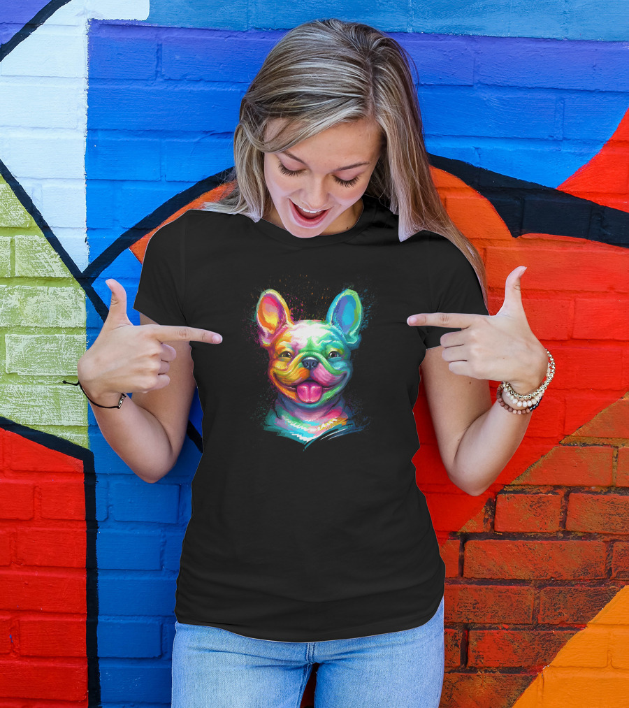 Colorful Happy French Bulldog Smiling Face T-Shirt