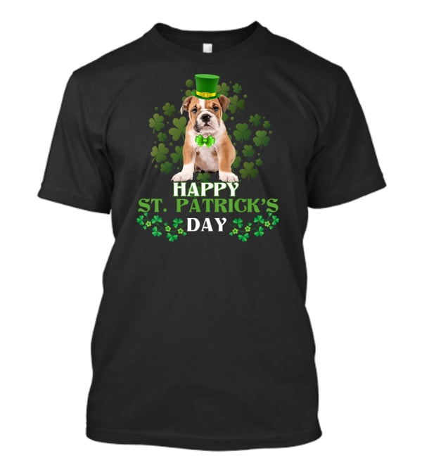 Happy St Patrick's Day Leprechaun Bulldog Green Hat Shamrock T-Shirt