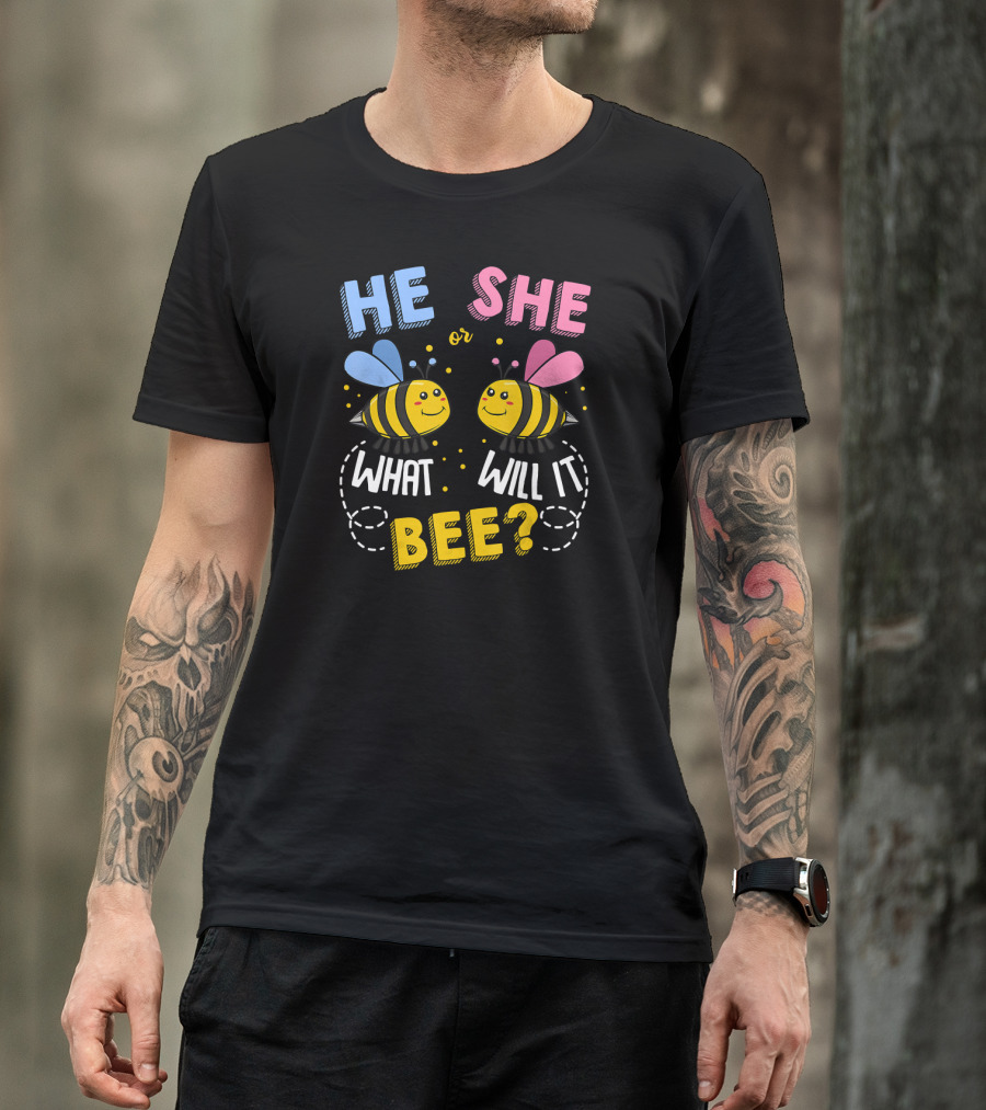 He She Or What Will It Bee Baby Party Gender Reveal Bees Blue And Pink T-Shirt