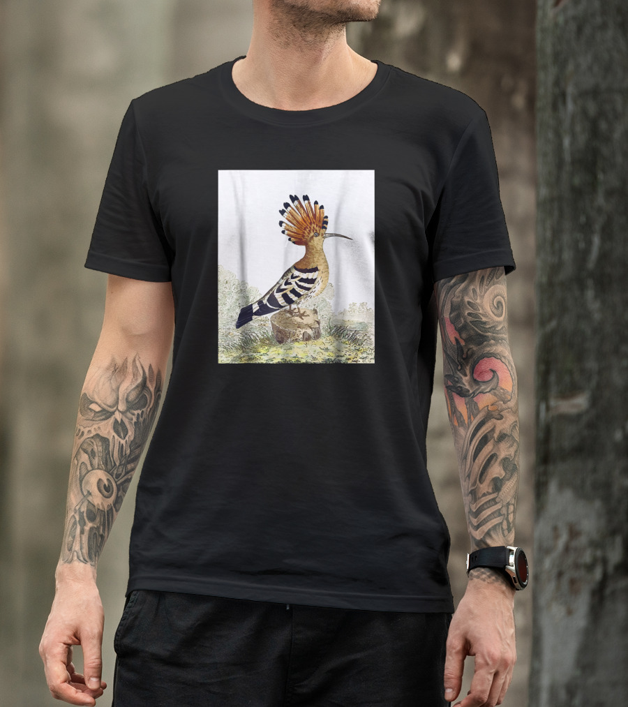 Hoopoe Bird Watercolor On Log Scenic Background T-Shirt