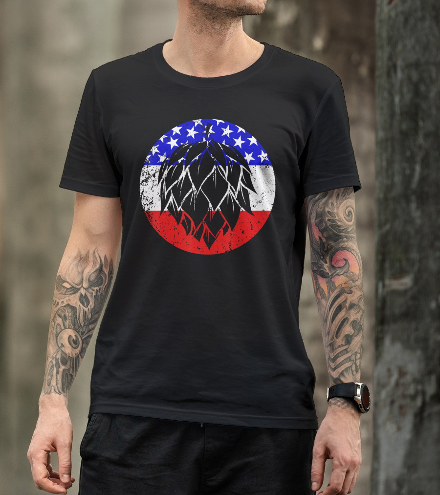 Hops Style Craft Beer American Flag Circle T-Shirt