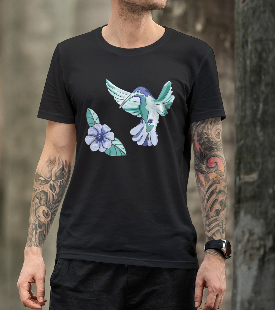 Humming Bird Flower Watercolor Aquarell Co T-Shirt