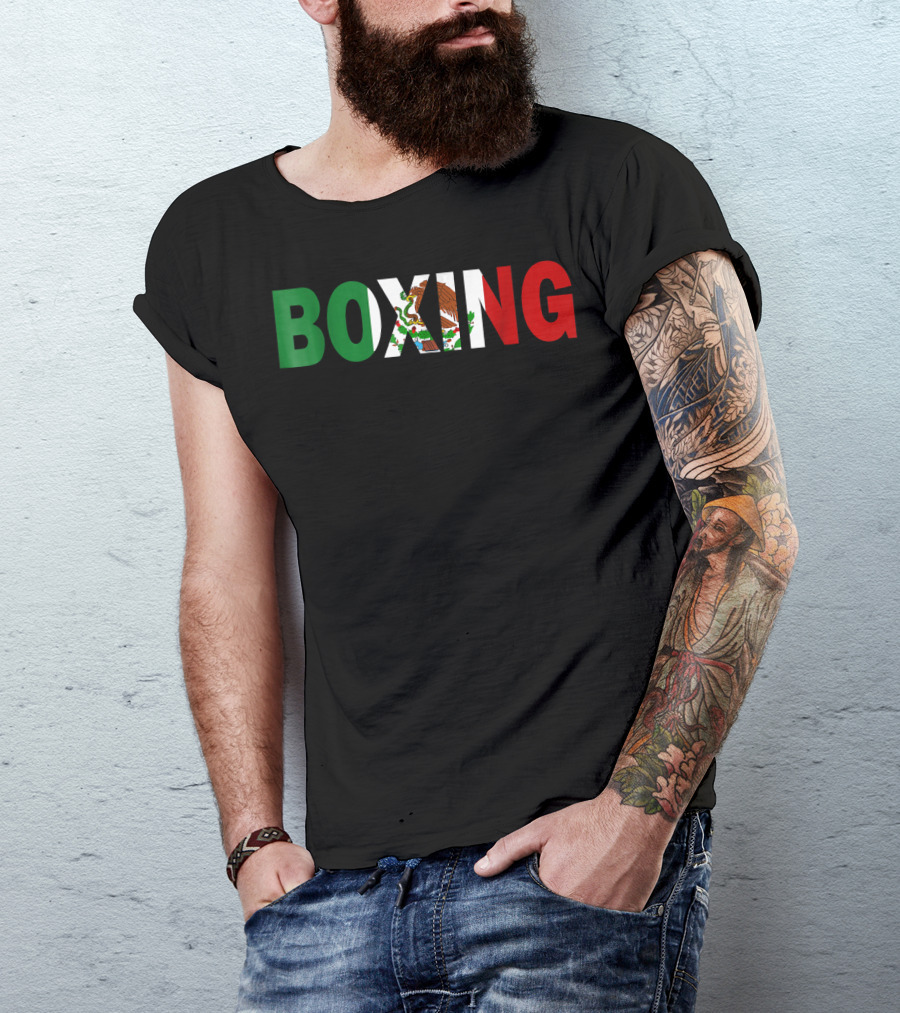 Boxing Mexican Flag Eagle Emblem T-Shirt