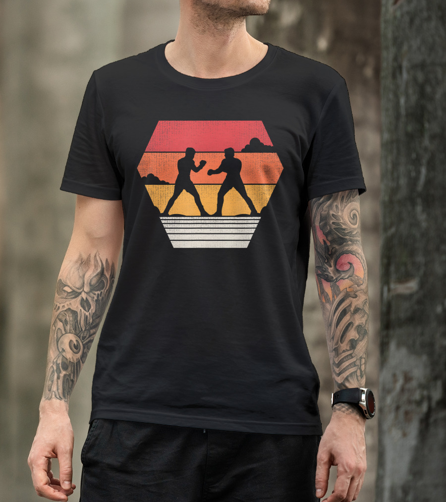 Boxing Vintage 80s Style Sunset Silhouette Retro Boxing Match T-Shirt